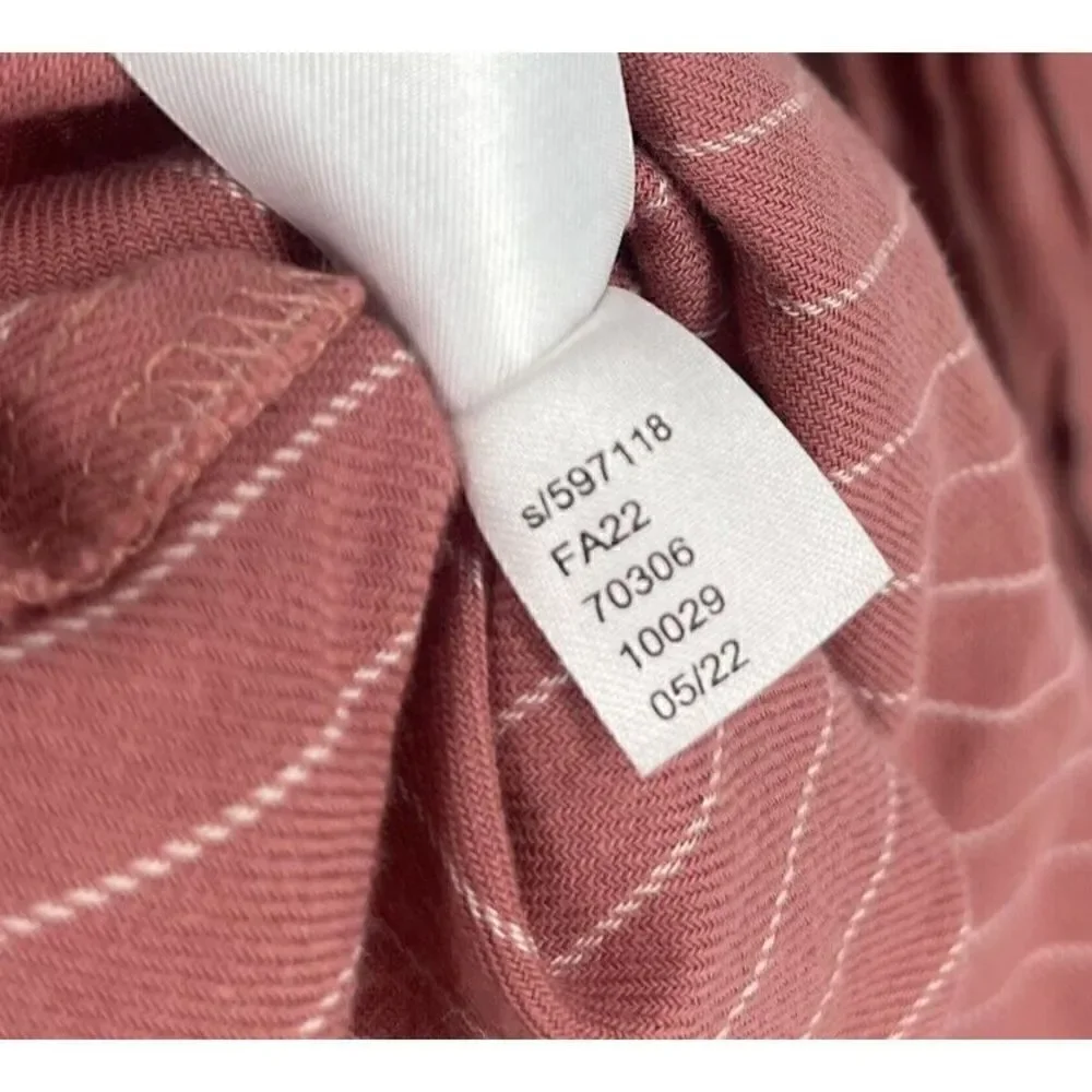 Loft Top Size Small Womens Pink Button Down Striped Pleated Blouse Puff Sleeve